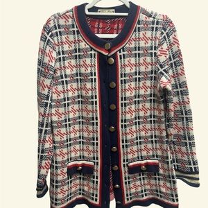 Chanel style Navy and Red Checkered Button up Blazer